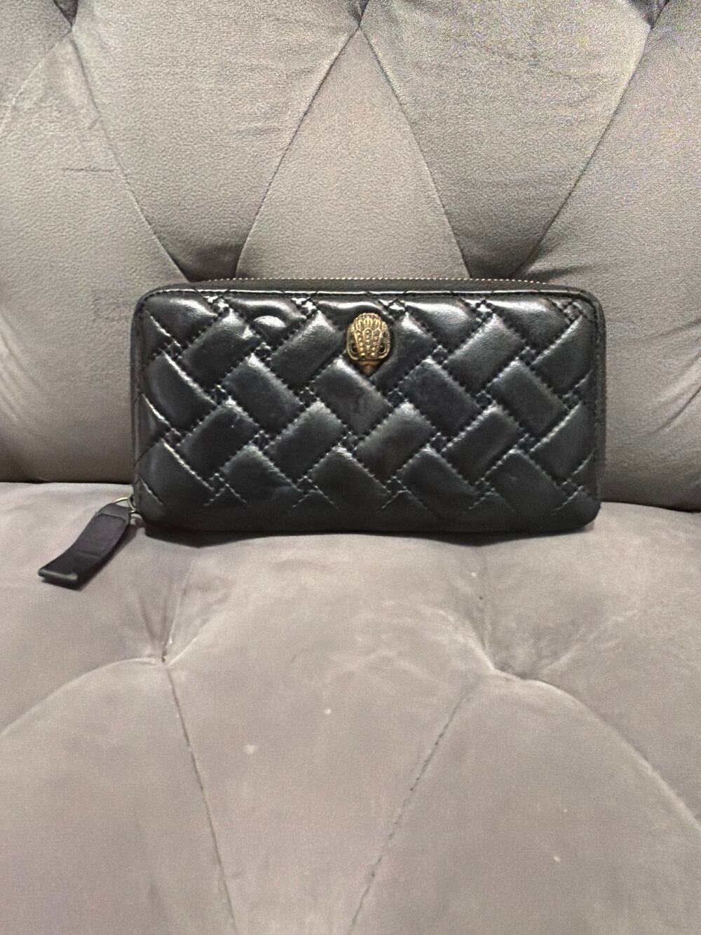 Kurt Geiger London Kensington Eagle Quilted Black Lambskin Leather Zip Wallet
